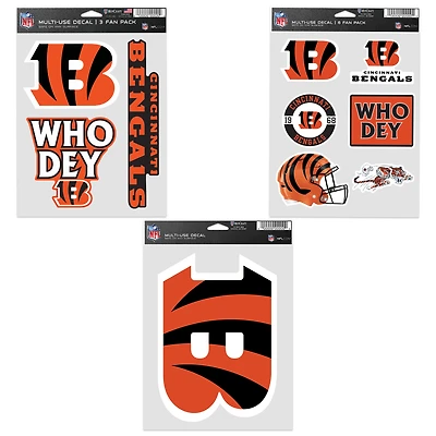 Lot de trois autocollants pour supporters des Bengals de Cincinnati de WinCraft