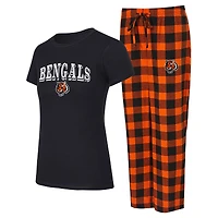 Ensemble pyjama en flanelle noir/orange Cincinnati Bengals Avondale pour femme Concepts Sport