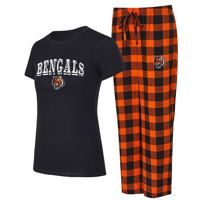 Women's Concepts Sport Black/Orange Cincinnati Bengals Avondale T-Shirt & Pants Flannel PJ Set