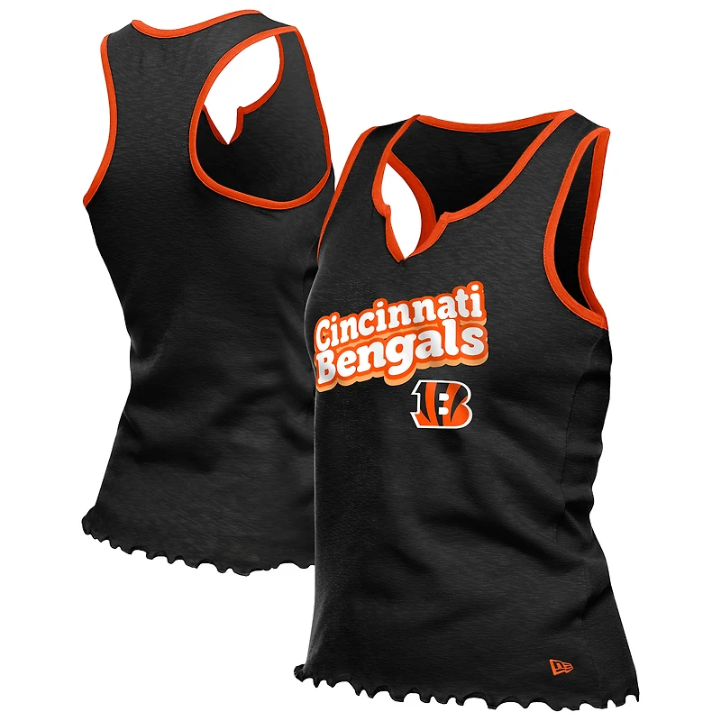 Débardeur tri-mélange noir à ourlet ondulé et col cranté pour femme New Era Cincinnati Bengals