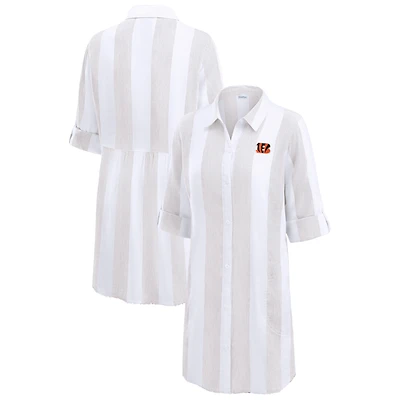 Women's Tommy Bahama  Khaki/White Cincinnati Bengals Rugby Beach Stripe Button-Up Tunic