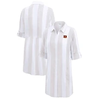 Tunique boutonnée à rayures de rugby Tommy Bahama Kaki/Blanc Cincinnati Bengals pour femme