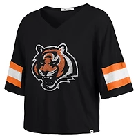 T-shirt court à col en V pour femme Cincinnati Bengals Double Header Scout '47 Black