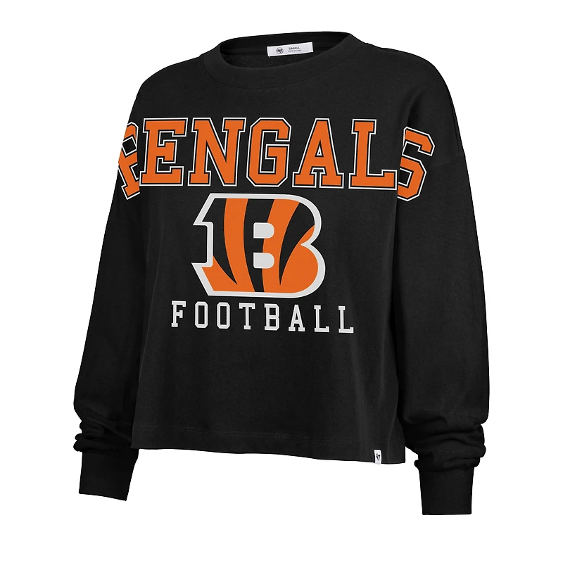 Women's '47 Black Cincinnati Bengals Outreach City Oversized Long Sleeve T-Shirt
