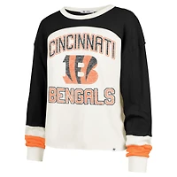 Women's '47 Cream Cincinnati Bengals Double Header Curve Raglan Long Sleeve Crop Top
