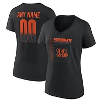 T-shirt noir à col en V pour femme, style « Home Field Pop » des Bengals de Cincinnati, avec nom et numéro personnalisés