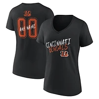 Women's Black Cincinnati Bengals Hustle Personalized Name & Number V-Neck T-Shirt