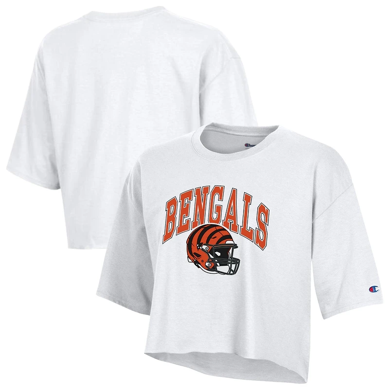Women's Champion White Cincinnati Bengals Boyfriend Cropped T-Shirt