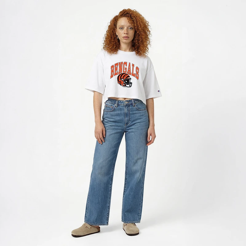 T-shirt court boyfriend blanc Champion pour femmes, Cincinnati Bengals