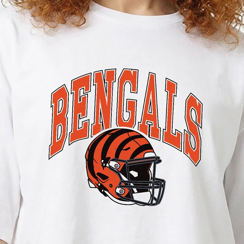 Women's Champion White Cincinnati Bengals Boyfriend Cropped T-Shirt