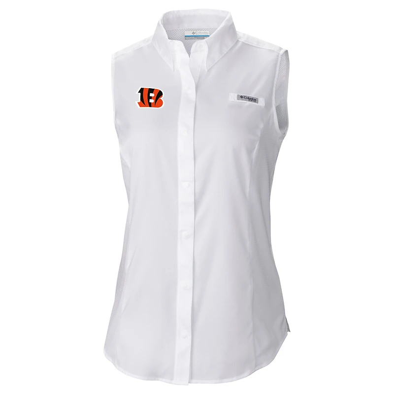Women's Columbia  White Cincinnati Bengals PFG Tamiami Omni-Shade Sleeveless Button-Up Shirt