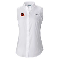Women's Columbia  White Cincinnati Bengals PFG Tamiami Omni-Shade Sleeveless Button-Up Shirt