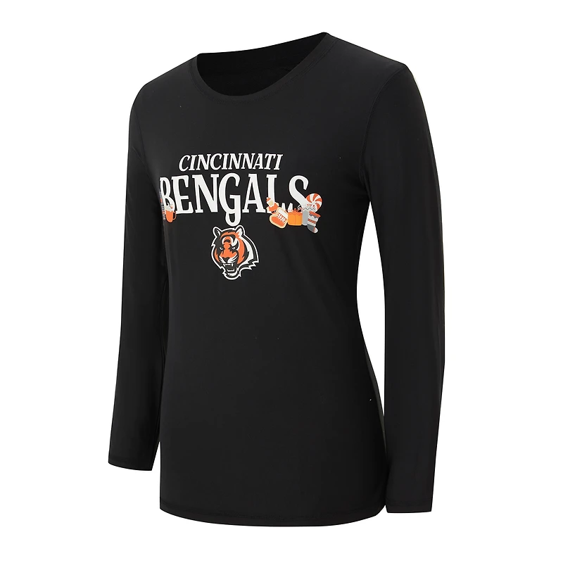 Women's Concepts Sport Black Cincinnati Bengals Chesnut Long Sleeve T-Shirt and Pant Sleep Set