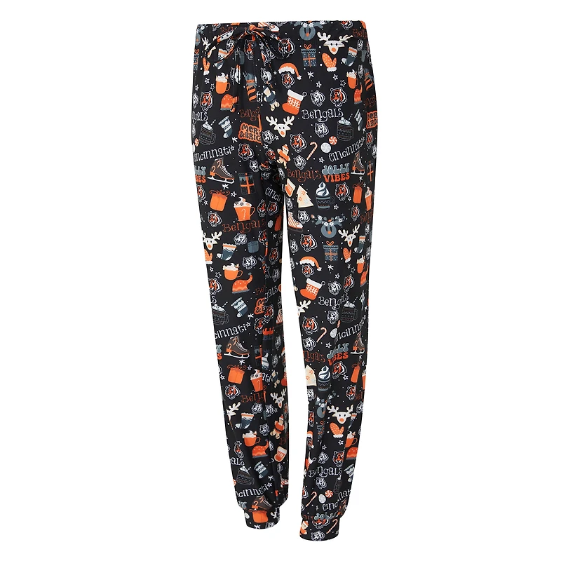 Ensemble de nuit pour femme Concepts Sport Black Cincinnati Bengals avec t-shirt à manches longues et pantalon couleur châtain