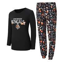 Women's Concepts Sport Black Cincinnati Bengals Chesnut Long Sleeve T-Shirt and Pant Sleep Set