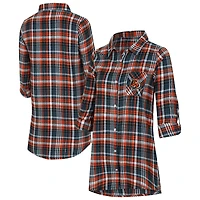 Women's Concepts Sport Black Cincinnati Bengals Laney Plaid Tri-Blend Full-Button Nightshirt