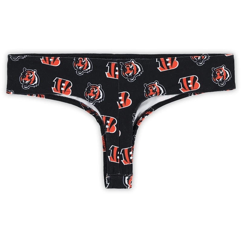 Women's Concepts Sport Black Cincinnati Bengals Record Allover Print Knit Thong