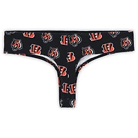 Women's Concepts Sport Black Cincinnati Bengals Record Allover Print Knit Thong
