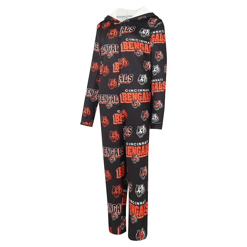 Women's Concepts Sport Black Cincinnati Bengals  Roadway Allover Print Microfleece Full-Zip Union Suit