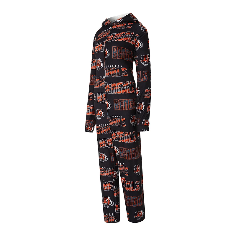 Women's Concepts Sport  Black Cincinnati Bengals Roadway Allover Print Microfleece Full-Zip Union Suit