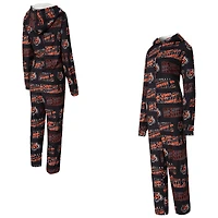 Women's Concepts Sport  Black Cincinnati Bengals Roadway Allover Print Microfleece Full-Zip Union Suit