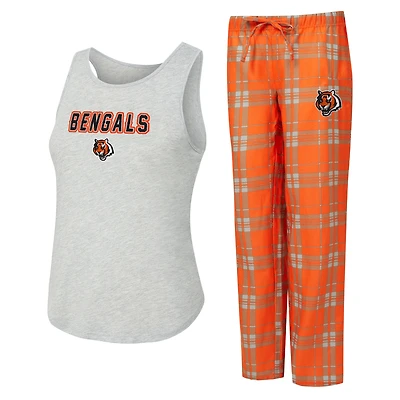 Women's Concepts Sport  Heather Gray/Orange Cincinnati Bengals Regulate Plaid Tank Top & Pants Sleep Set