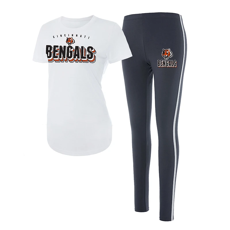 Ensemble haut à manches courtes et leggings Concepts Sport blanc/anthracite des Bengals de Cincinnati pour femme