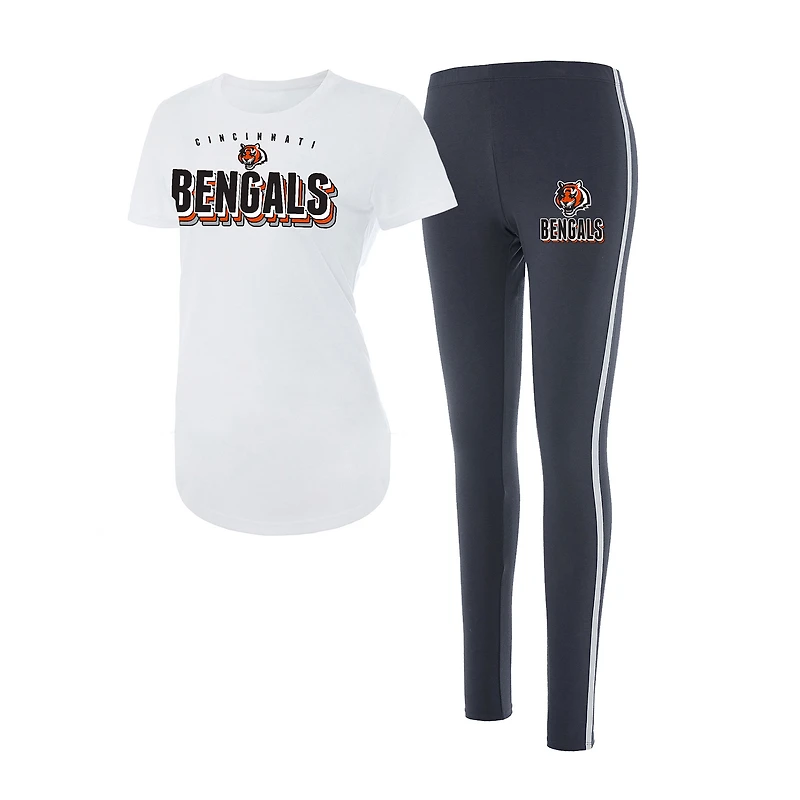 Women's Concepts Sport White/Charcoal Cincinnati Bengals Sonata Short Sleeve Top & Leggings Set