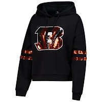 Sweat à capuche court paillettes Cuce Black Cincinnati Bengals pour femme