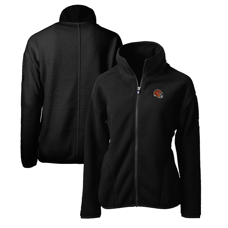 Women's Cutter & Buck Black Cincinnati Bengals Helmet Logo Cascade Eco Sherpa Full-Zip Fleece Jacket
