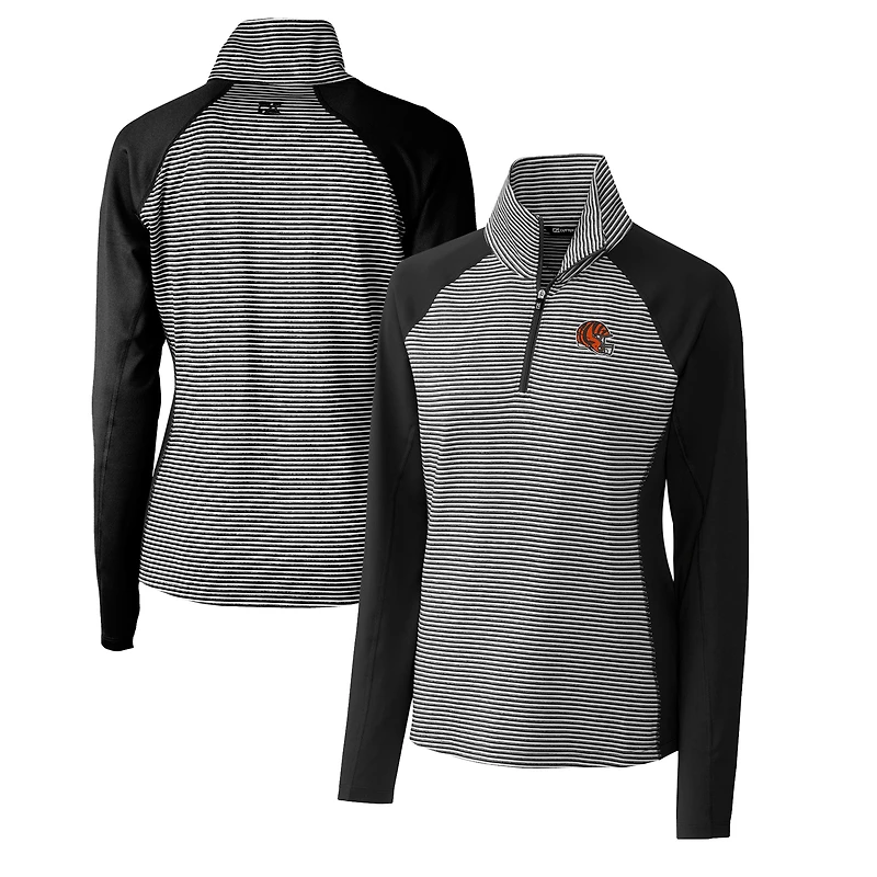 Haut demi-zippé extensible à rayures ton sur DryTec Forge pour femme, noir, avec logo du casque des Bengals de Cincinnati, Cutter & Buck