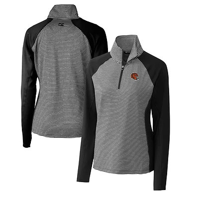 Haut demi-zippé extensible à rayures ton sur DryTec Forge pour femme, noir, avec logo du casque des Bengals de Cincinnati, Cutter & Buck