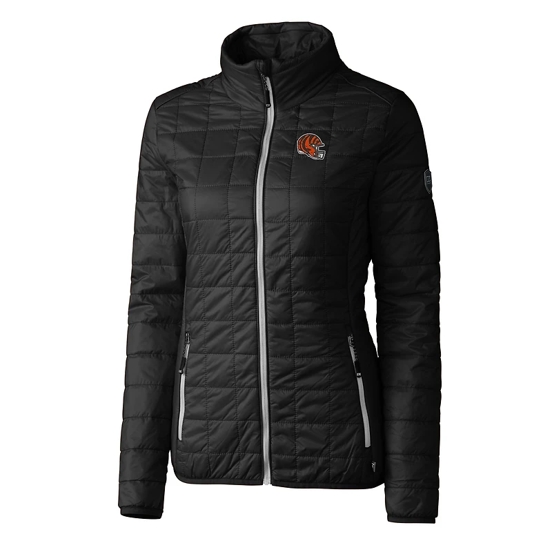 Women's Cutter & Buck Black Cincinnati Bengals Helmet Logo Rainier PrimaLoft Eco Insulated Full-Zip Puffer Jacket