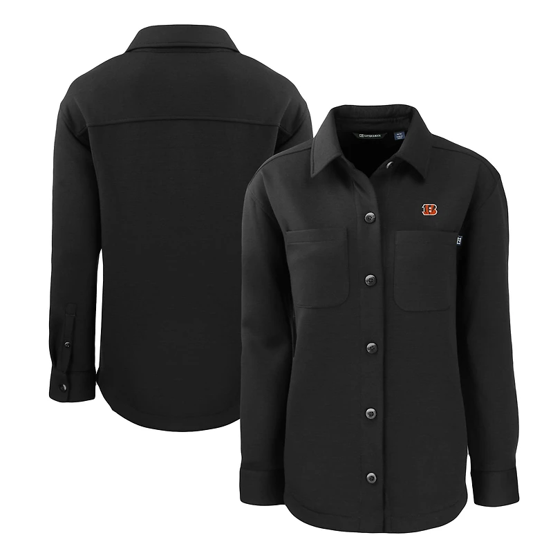 Women's Cutter & Buck Black Cincinnati Bengals Roam Eco Knit Full-Snap Shacket