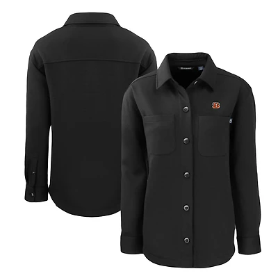 Women's Cutter & Buck  Black Cincinnati Bengals Roam Eco Knit Full-Snap Shacket