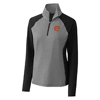 Women's Cutter & Buck Black Cincinnati Bengals Throwback Logo Forge Tonal Stripe Stretch Half-Zip Pullover Top