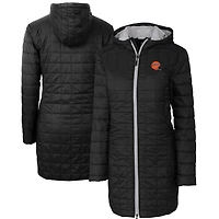 Manteau long à capuche zippé entièrement en Primaloft Eco Rainier pour femme, coupe-vent et buck, avec logo rétro des Bengals de Cincinnati, noir