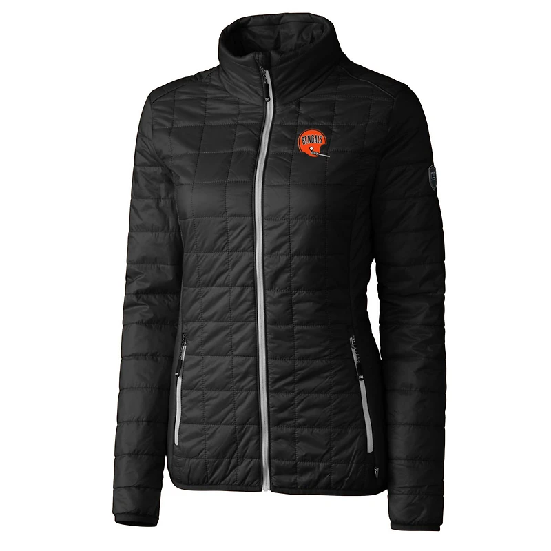 Women's Cutter & Buck Black Cincinnati Bengals Throwback Logo Rainier PrimaLoft Eco Full-Zip Puffer Jacket