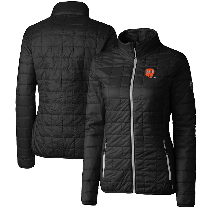 Women's Cutter & Buck Black Cincinnati Bengals Throwback Logo Rainier PrimaLoft Eco Full-Zip Puffer Jacket