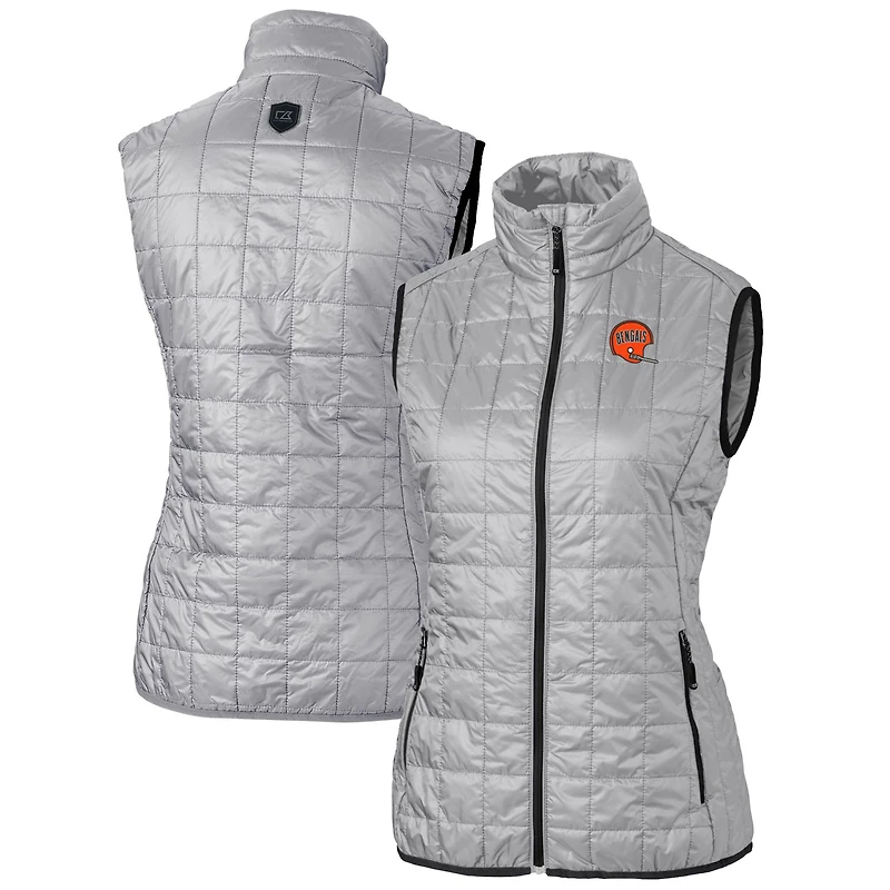 Gilet matelassé entièrement zippé Rainier PrimaLoft Eco pour femme, gris, avec logo rétro des Bengals de Cincinnati, Cutter & Buck