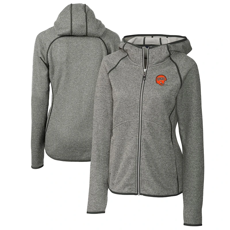 Women's Cutter & Buck Heather Gray Cincinnati Bengals Throwback Logo Mainsail Full-Zip Jacket