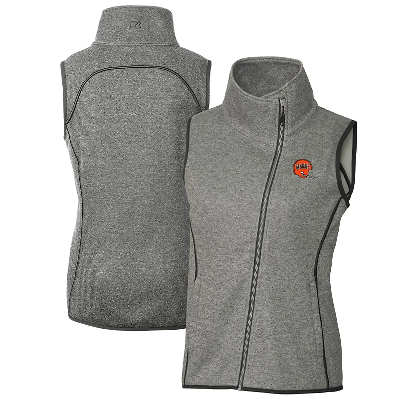 Women's Cutter & Buck Heather Gray Cincinnati Bengals Throwback Logo Mainsail Full-Zip Vest