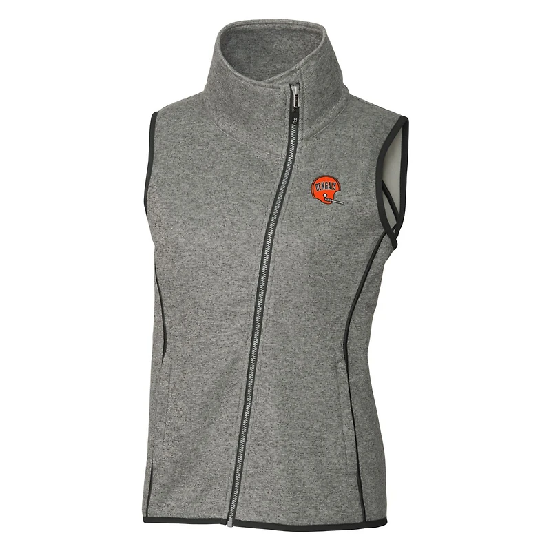 Gilet zippé intégral pour femme Cutter & Buck gris chiné avec logo rétro des Bengals de Cincinnati