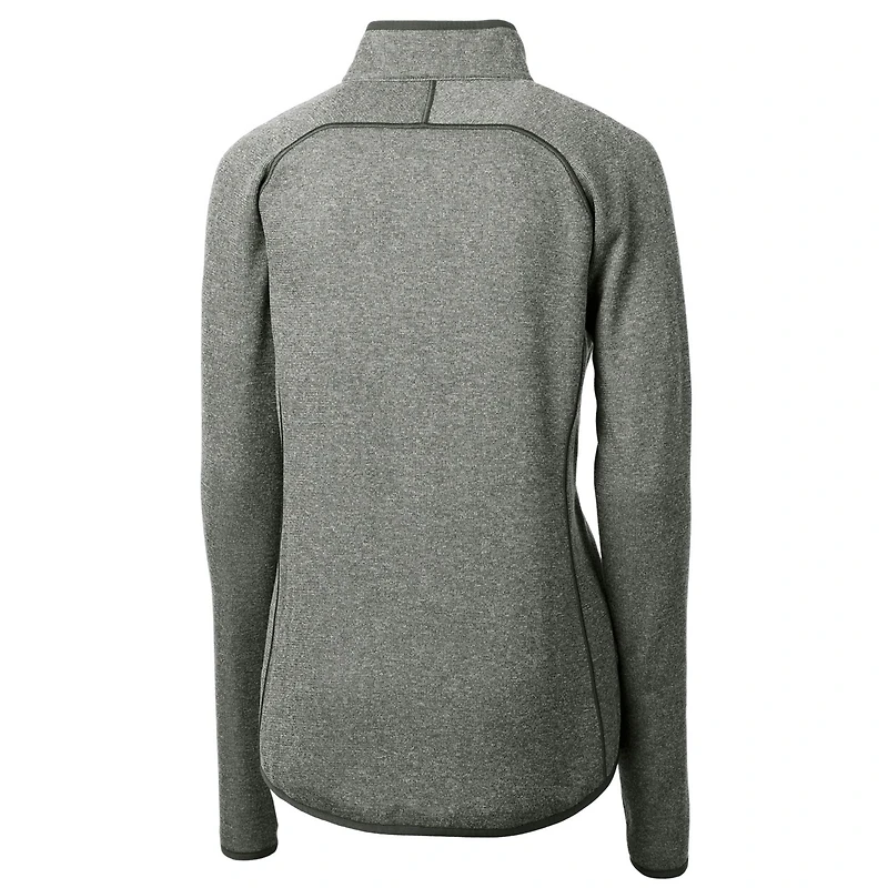 Women's Cutter & Buck Heather Gray Cincinnati Bengals Throwback Logo Mainsail Sweater Knit Fleece Full-Zip Jacket