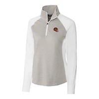 Haut demi-zippé extensible à rayures ton sur DryTec Forge pour femme, blanc, avec logo du casque des Bengals de Cincinnati, Cutter & Buck