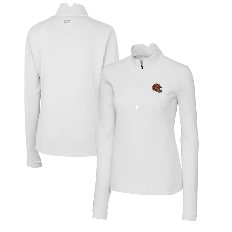 Women's Cutter & Buck White Cincinnati Bengals Helmet Logo DryTec Traverse Stretch Quarter-Zip Pullover Top