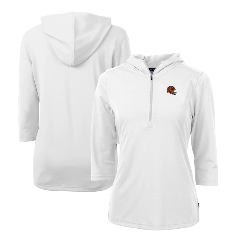 Sweat à capuche demi-zippé recyclé DryTec Virtue Eco Pique pour femme, blanc, avec logo du casque des Bengals de Cincinnati, Cutter & Buck