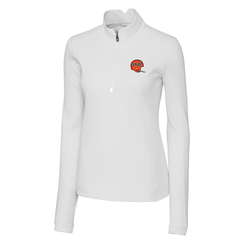 Pull-over blanc à fermeture éclair quart de tour pour femme Cutter & Buck avec logo rétro des Bengals Cincinnati