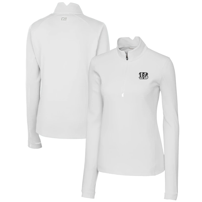 Haut à glissière quart de tour pour femme Cutter & Buck, blanc, Cincinnati Bengals Traverse Stretch DryTec
