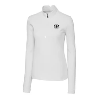 Women's Cutter & Buck White Cincinnati Bengals Traverse Stretch DryTec Quarter-Zip Top